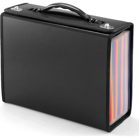 Bolsa organizadora de documentos tipo acordeón, expandible, con 24 bolsillos, para documentos y recibos, fabricada en plástico y papel, ideal para oficinas.