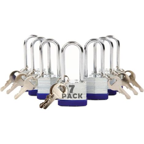 Pack Keyed Alike Padlocks with 14 Keys, Extra Long Shackle, 1-9/16" 40mm Heavy Duty Rolled Steel Body, Rustproof, for Outdoor & Indoor Locker, Fence