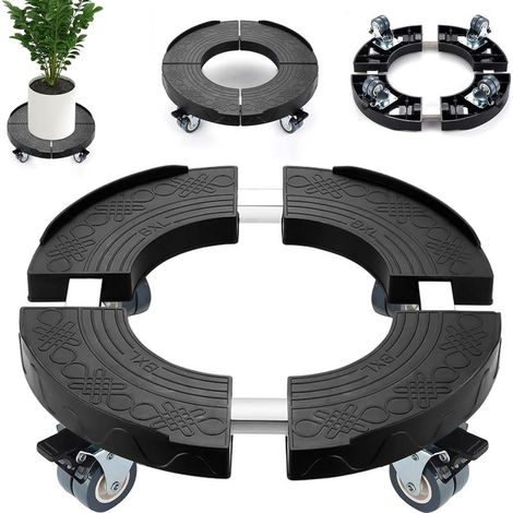 Porte Plante Ronde à Roulettes Charge Lourde, Capacité de 220KG, Support pour Plantes Interieur Adjustable de 38CM à 48CM, Plateau avec Roulettes pour Pots de Fleurs, Arbres, Ombrelles,Noir (1/5)