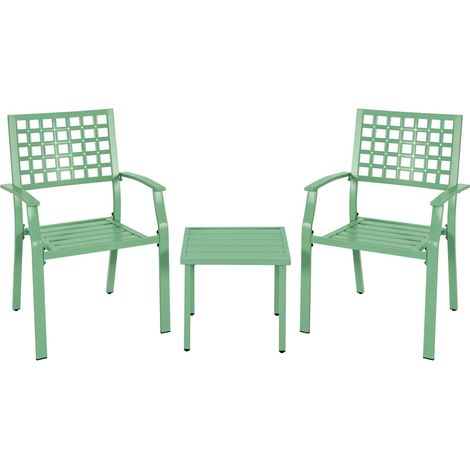 Avestar 3-tlg. Bistro Set, 2 stapelbare Metallstühle mit Beistelltisch mit Lattenrost, Grün
