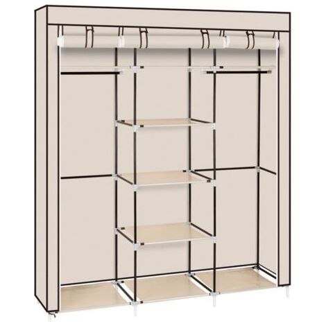 Armoire penderie portable 69" double tringle en tissu non-tissé beige, armoire de rangement pliable