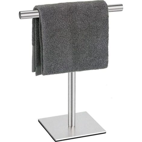 Porte-serviettes en acier inoxydable de type T (base carrée, finition brossée) (1/3)