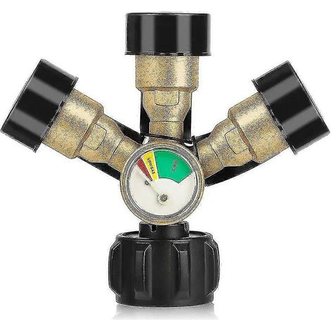 Répartiteur de propane à 3 voies, adaptateur en Y pour gaz propane avec manomètre et vanne d'arrêt, couleur sable.