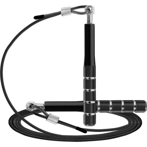 Corde à sauter noire, vitesse rapide pour fitness, corde ajustable adulte pour hommes, femmes, enfants, filles (1/5)