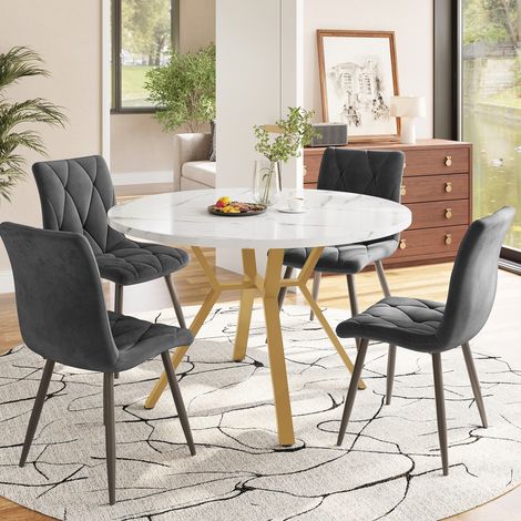 Conjunto comedor mesa redonda y 4 sillas MDF OKMYHOME (1/5)