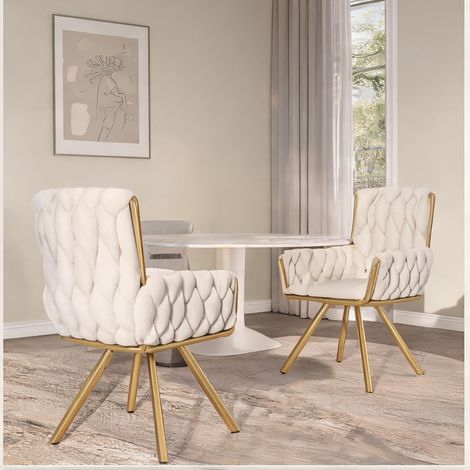 Lot de 2 chaises pivotantes en velours beige avec dossier haut (1/5)