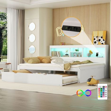 Lit gigogne - SOGEU - 140 x 200 - LED intégrée - Rangement latéral - Prises USB (1/5)