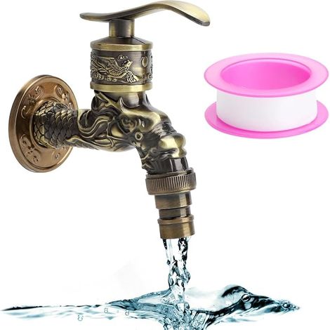 Vintage Retro Antique Dragon Carved Brass Wall Faucet for Outdoor Garden Home Bathroom Kitchen (1/5)