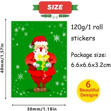 1 Rouleau Autocollant Noël,500 pièces,Papier Kraft,Rectangulaire 4x3 cm,Décoration Cadeau (1/3)