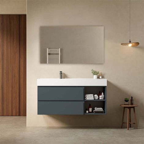 Mobile bagno sospeso 120 cm Blu Mare Lavabo a Sinistra in Resina Specchio Quadro - Fiji Paint Plus (1/4)