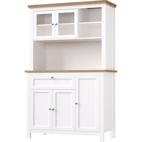 Armario de cocina alto con vitrina y LED 104x40x180 cm MDF blanco HOMVRA (1/4)