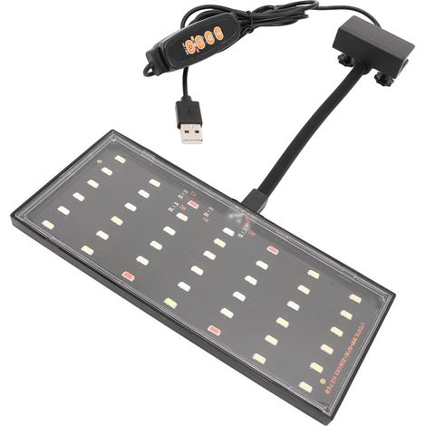 Lampe d'aquarium à pince, alimentée par USB, LED, intensité variable, 10 niveaux de luminosité, minuterie, pour aquarium d'intérieur. (1/5)