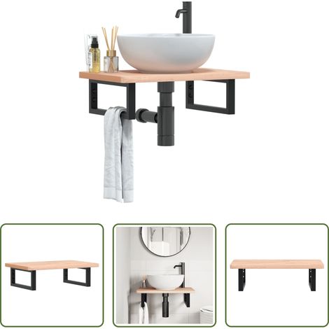 Wandmontage -  Waschbeckenregal Wandmontage Stahl und Massivholz Buche (1/5)
