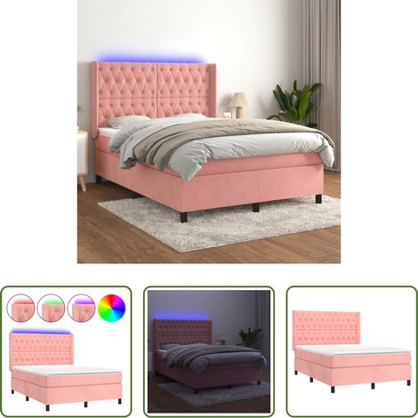 vidaXL LED-Streifen - Boxspringbett mit Matratze & LED Rosa 140x200 cm Samt (1/5)