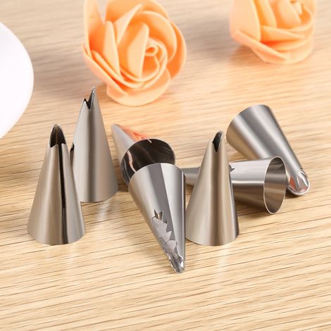 Lot de 7 douilles à pâtisserie en acier inoxydable pour décorer gâteaux, fondant et glaçage. (1/5)
