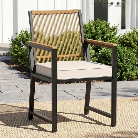 Set bestehend aus 1 Gartenstuhl, wetterfest, mit Kissen, Esszimmerstuhl, bis 160 kg belastbar, beige (1/5)