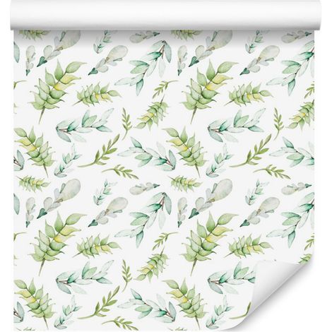 Papel pintado con diseño de plantas de bosque en acuarela para salón y dormitorio, 50x1000 cm. (1/5)