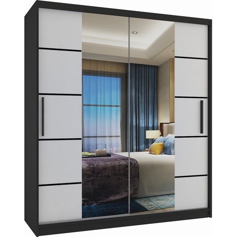 Schiebeschrank Belini 133 cm Mit Schubladen mit Spiegel schwarz glänzend Hersteller (1/3)