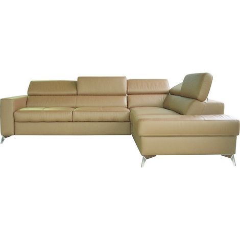 Canapé d'angle convertible en cuir italien de luxe 5/6 places avec coffre, MONZA, beige, angle droit