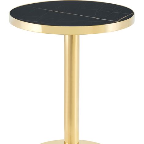 Moderner runder MDF-Couchtisch mit goldfarbenem Edelstahlgestell, schwarzer Marmoroptik, H 74 cm (1/5)