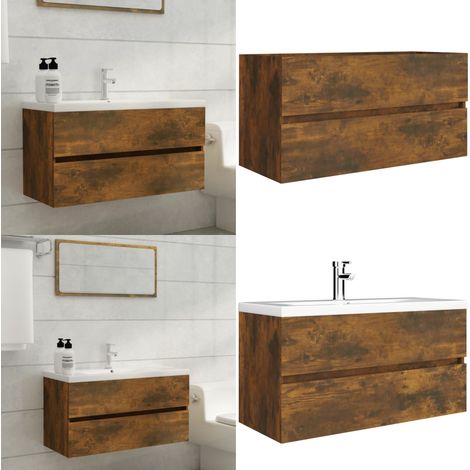 Waschbeckenschrank Räuchereiche 90x38,5x45 cm Holzwerkstoff - Waschbeckenunterschrank - Badezimmermöbel - Holzwerkstoffschrank - Schrank - Spiegelschrank - Home & Living