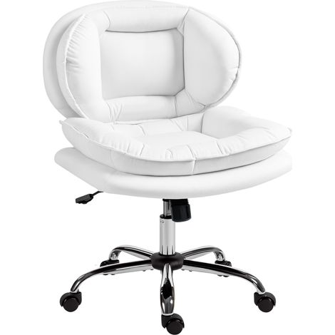Sedia da ufficio con gambe incrociate, seduta ampia, ruote alte, altezza regolabile, doppia imbottitura, funzione dondolo, bianca