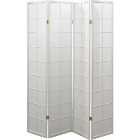 Paravent japonais Shoji en bois blanc de 4 pans -PEGANE-