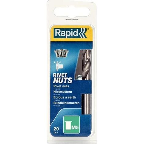 Rapid M5 Crimping Nuts for 5mm Screws – Heavy-Duty Metal Fasteners with 20+1 Drill Bits (Ø7mm) – Model 5000672