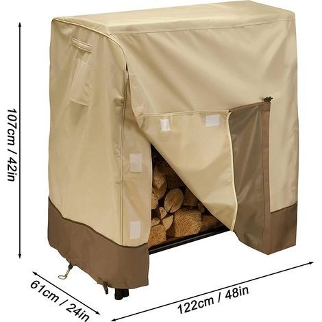 Brennholzabdeckung, Holzständerabdeckung, strapazierfähige, wasserdichte Brennholzständerabdeckung aus Stoff für Holzscheite (120 cm, braun) (1/4)