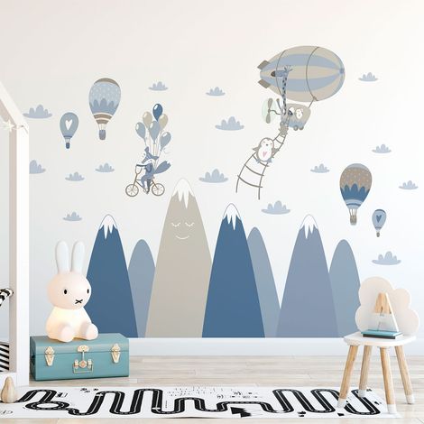 Stickers enfant montagnes scandinaves animaux délirants 50 x 75 cm (1/5)