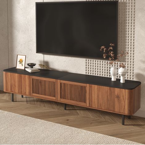 TV-Lowboard 190x35x45 cm aus MDF und Holzwerkstoff braun mit Stauraum – MEUBLIV (1/5)