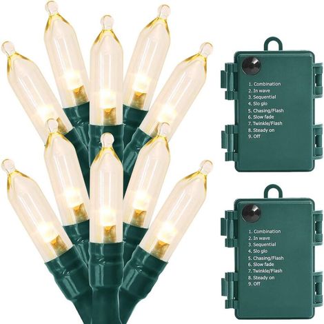 royaluxe -Guirlande lumineuse d'extéri, 50 LED, fonctionne à piles, guirlande lumineuse pour arbre de Noël, couronne de mariage, fête, maison, jardin, intéri, étanche, 5,3 m, blanc chaud, lot de 2 (1/5)