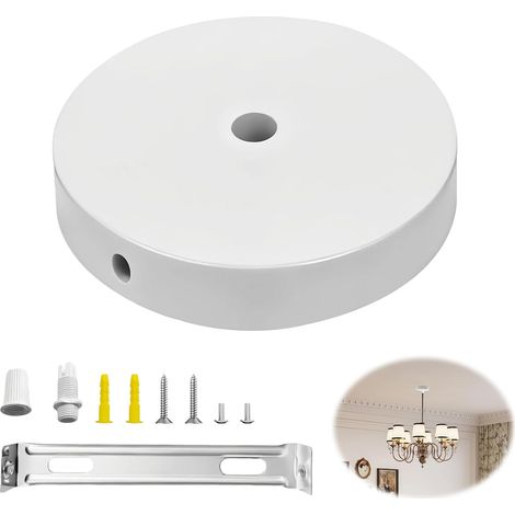 1 Rosace Plafond, Métal Blanc, Cache Fil Luminaire, Accessoire Suspension, Cuisine Salon Bureau