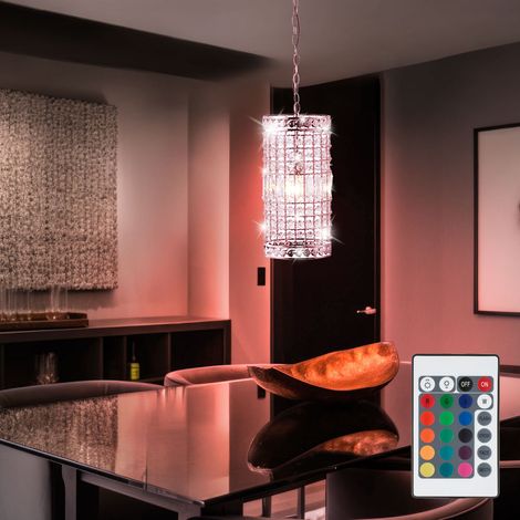 Lampe à suspension LED dimmable avec télécommande lampe à suspension lampe à suspension en cristal lampe à suspension salon, changement de couleur RVB, acier acrylique, 8,5W 806lm blanc chaud, DxH 19x (1/5)