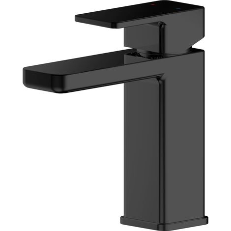 Square Mono Basin Mixer Tap & Push Button Waste - Matt Black