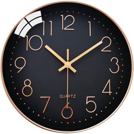 Horloge Murale Silencieuse 30cm Chiffres Arabes Quartz Ronde Moderne Décorative pour Salon Chambre Cuisine Bureau Noir (1/4)