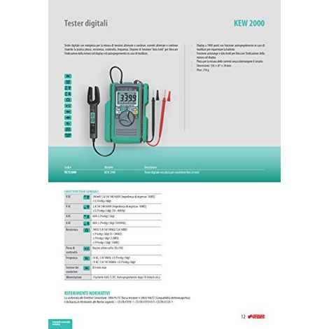 Kyoritsu KEW 2000 Multimetre numerique avec mini pince pour la mesure de tension AC/DC, courant AC/DC, resistance, comptabilite, frequence, gris