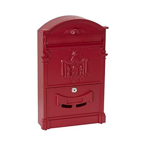 Residencia D-2151/R Aluminum Individual Letterbox, Classic Style, Size M (A4 Mail, Magazine), Decorative Wall Mounted Letterbox, Easy to Install, Red (1/5)