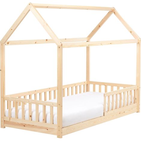 Kids Bed House Pine Wood COSSAYE 90 x 200 cm (EU Single) Light Brown