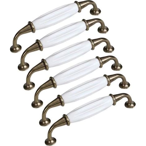 Set di 6 pomelli in ceramica per porte, 128 mm – Maniglia moderna per mobili – Facile installazione con viti incluse – Per cassetti e armadi (1/3)
