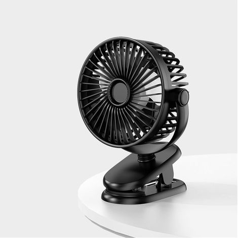Mini ventilateur à clip USB, 2400 mAh, noir, ventilateur de bureau, silencieux, 3 vitesses, rotation à 360° (1/5)