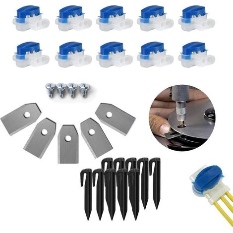 Lot de 10 Connecteurs de Câble Remplis des Résines pour Robot Tondeuse Automower, avec 30 Lames de Gazon pour Husqvarna, 50 Clous de Sol et Vis pour Autres Tondeuses Robotiques (1/4)