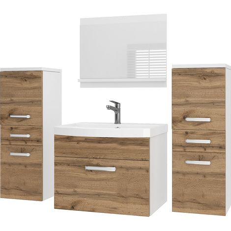 BELINI Badmöbel Set PRI M4 120 cm - Moderner Badschrank mit Waschbecken & Spiegel, Vollausstattung Wandmontage - Goldbraun Matt (1/5)