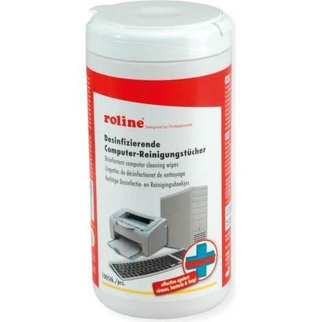 Roline, Salviette Disinfettanti per Computer, 100 Pezzi, Per Tastiera, Stampante e Monitor