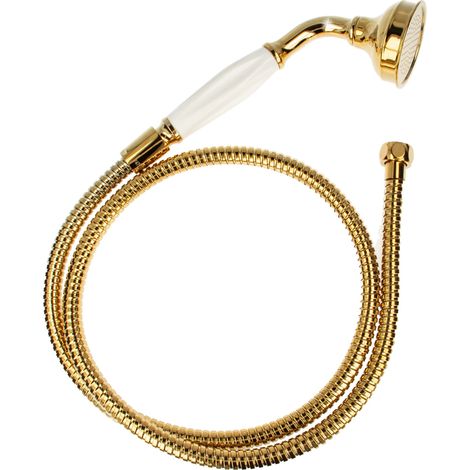 tecuro Nostalgie - Handbrause Ø 65 mm, 1-strahlig, mit 150 cm Metallbrauseschlauch vergoldet (1/5)