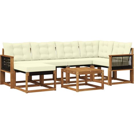 Outdoor Sofa Set with Cushion 7 pcs Natural and Cream vidaXL