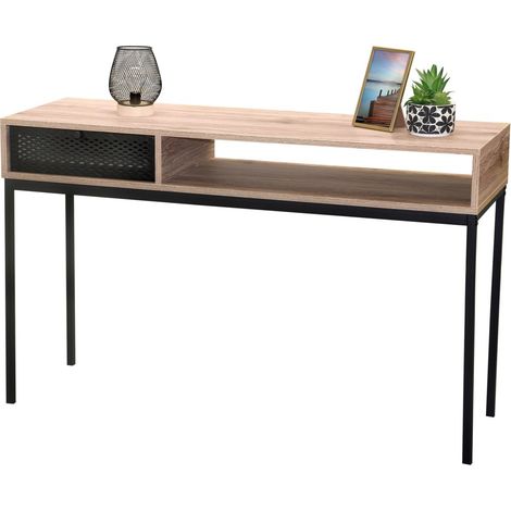 Console d'entrée style classique – Un tiroir et une niche, coloris chêne vieilli, dimensions 120x39x75 cm – Collection METALIX