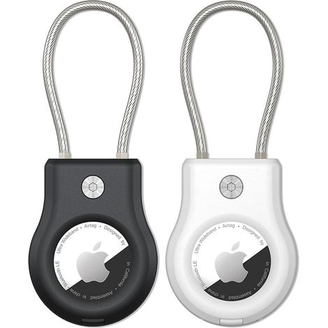 Lot de 2 Coques AirTag Antivol à Vis, Étui de Protection Léger avec Câble Acier pour Valise, Clés & Vélo Noir + blanc (1/5)