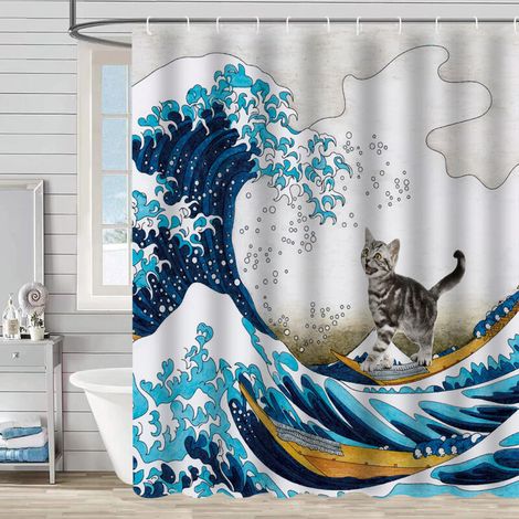 Rideau de douche animal de dessin animé, tissu imperméable, lavable en machine, livré avec 12 crochets, 70" Wx70 L, style 3.
