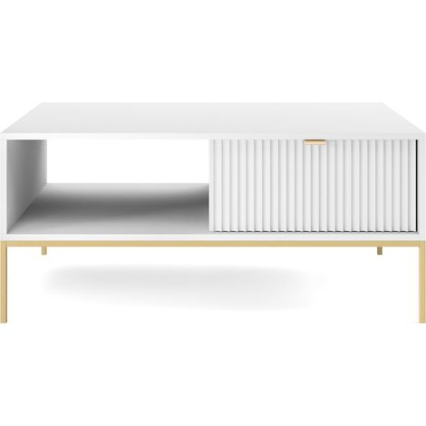 Selsey Vellore - Couchtisch Wohnzimmertisch mit Schublade, Weiß mit goldenen Metallbeinen, 104x68 cm (1/5)